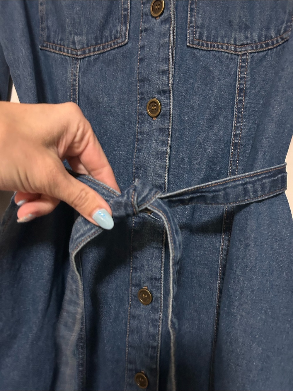🤎🌀Frye Blue Denim Dress Full Button Front & Removable Waist Belt 🌀🤎 - Picture 14 of 15